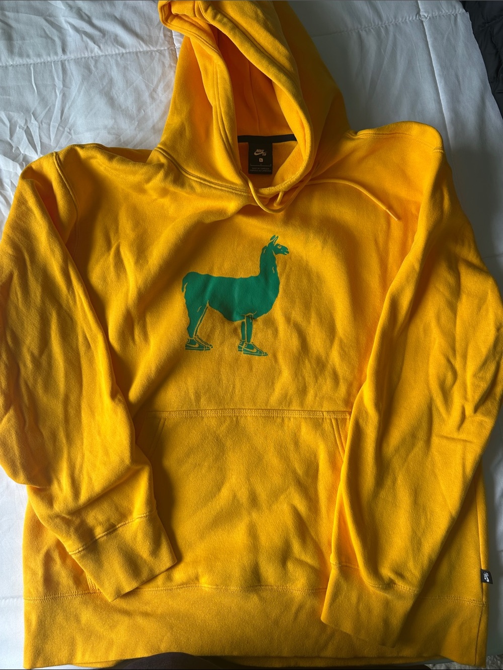 Nike Yellow Hoodie with Teal Llama Graphic